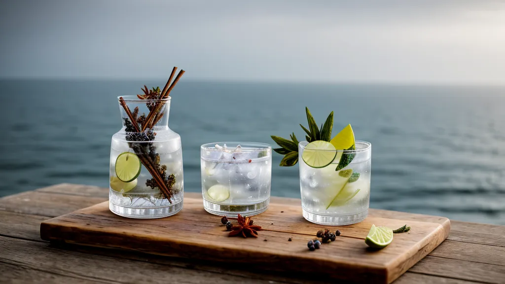 Twist de cítrico sobre gin tonic de autor con hielo grande, técnica básica de coctelería