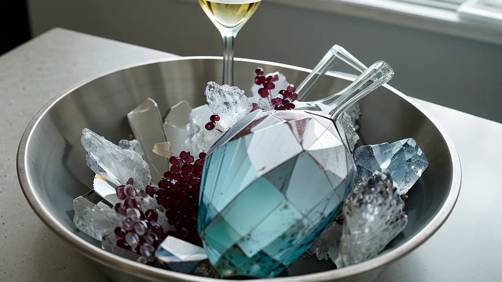 Copa de cristal rota cerca de la pileta de la cocina con luz natural.